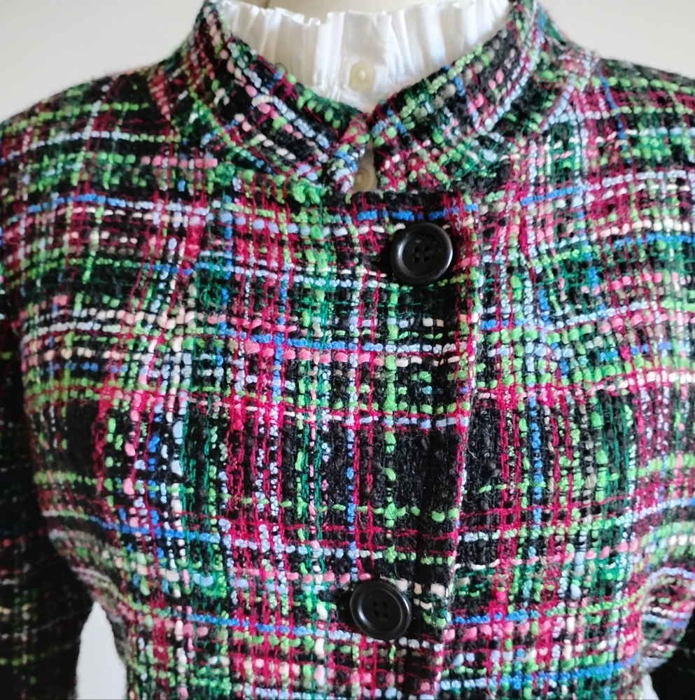 Talbots Wool Blend Lady Jacket Blazer Tweed Colorful Black Classic Size 8 Petite